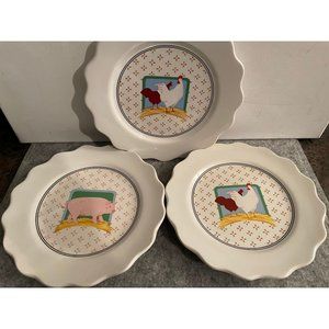 3 Vintage Plates by Vander Pelzman Design 1981 2 Roosters and 1 Pig  8"  #1047